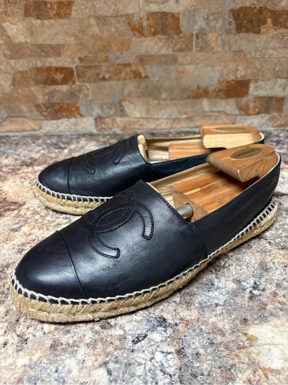 Chanel CC Lambskin Espadrilles Flats Slip On Size 42 US Size 12